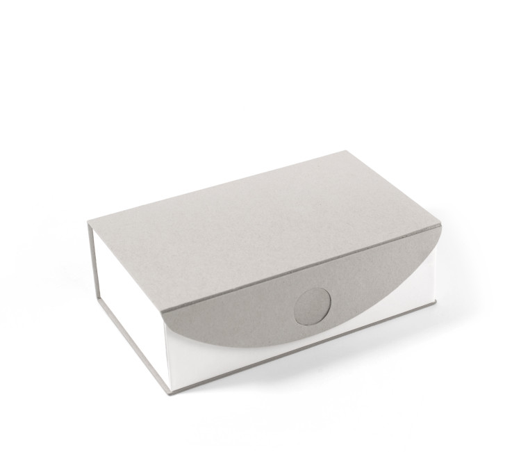 Rectangular box made of rigid ecological cardboard, assembled.