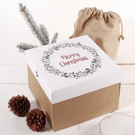 Square box with lid and Christmas print