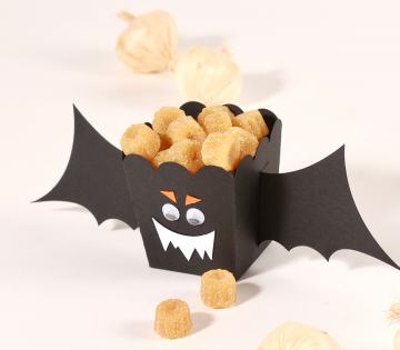 Popcorn box decorated as a Halloween monster