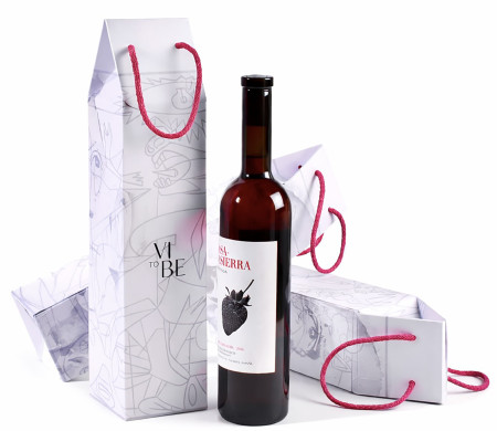 Boîte sac pour bouteille de vin avec anses corde (pack cadeau)
