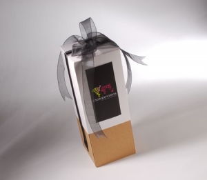 Gift box for wine bottles with a ribbon