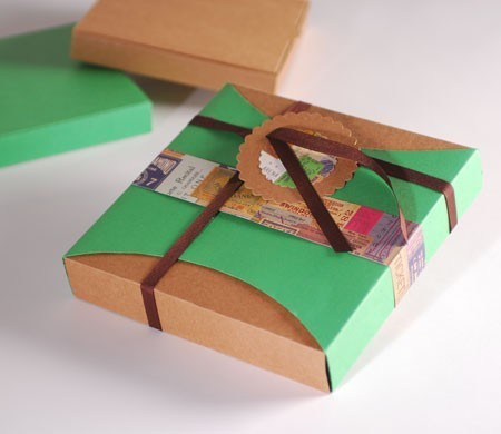 Vintage box with green sleeve