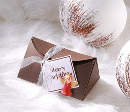 Triangular cardboard gift box for Christmas