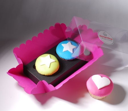 Caja para dos cupcakes rosa y negra Caja para dos cupcakes rosa y negra
