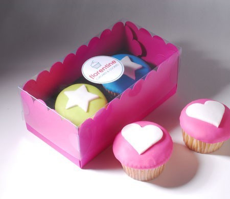Caja para dos cupcakes rosa y negra Caja para dos cupcakes rosa y negra