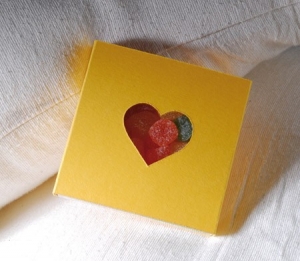 Box with a die-cut heart on it