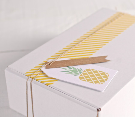 Tropical box with label "Pineapple", and yellow washi tape 