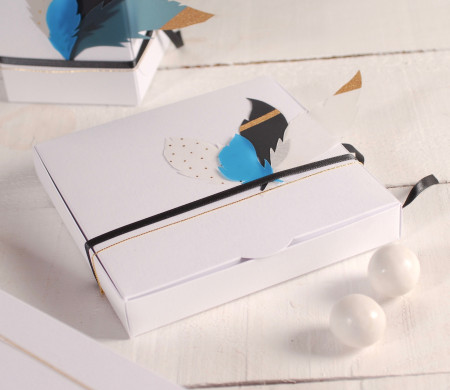 Flache Geschenkbox mit Federn