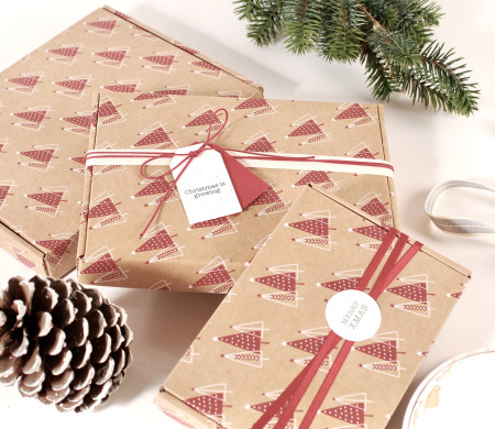 Caja de envío plana en cartón con estampado navideño Caja de envío plana en cartón con estampado navideño