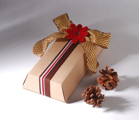Gift box with flower and Christmas ribbon