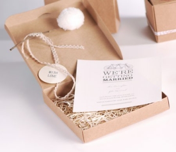 Box with pompon for wedding invitations