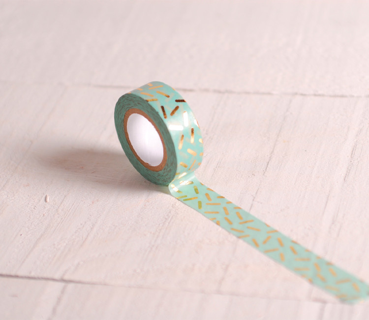 Washi tape menta confeti dorado Washi tape menta confeti dorado