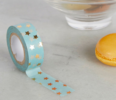 Pale blue washi tape with gold stars