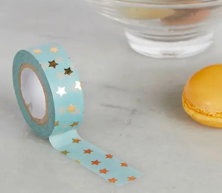 Pale Blue Washi Tape With Gold Stars | SelfPackaging