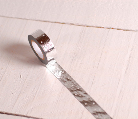 Washi tape plateado con estrellitas blancas
