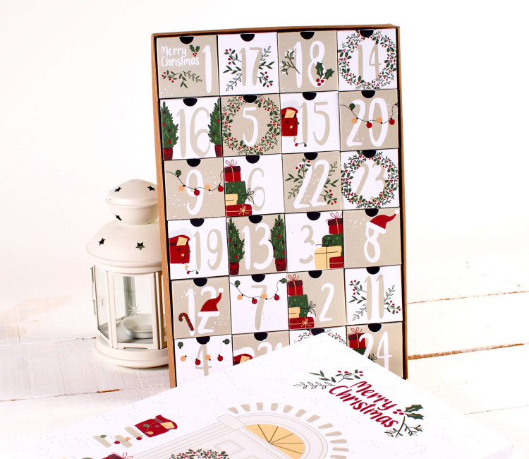 Calendario dell'Avvento con piccole caselle da riempire
