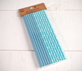 Pajitas de papel decoradas en azul