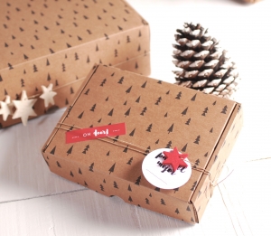 Box designed with fir trees for Christmas