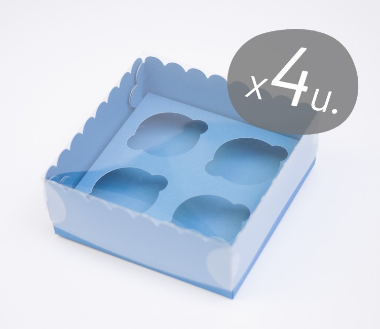 Caja para muffins de 4 espacios con cubierta de plástcio original Caja para muffins de 4 espacios con cubierta de plástcio original