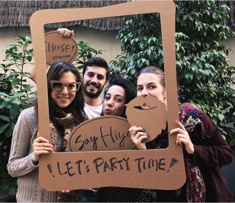 Cardboard photo booth with accessories