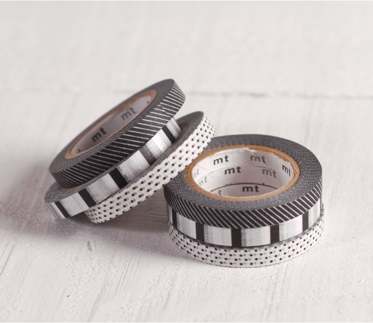 3 Washi tapes printed in black and white