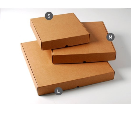 Caja de pizza en microcanal color kraft disponible en 3 tamaños. Muy resistentes. Pack 50 ud.