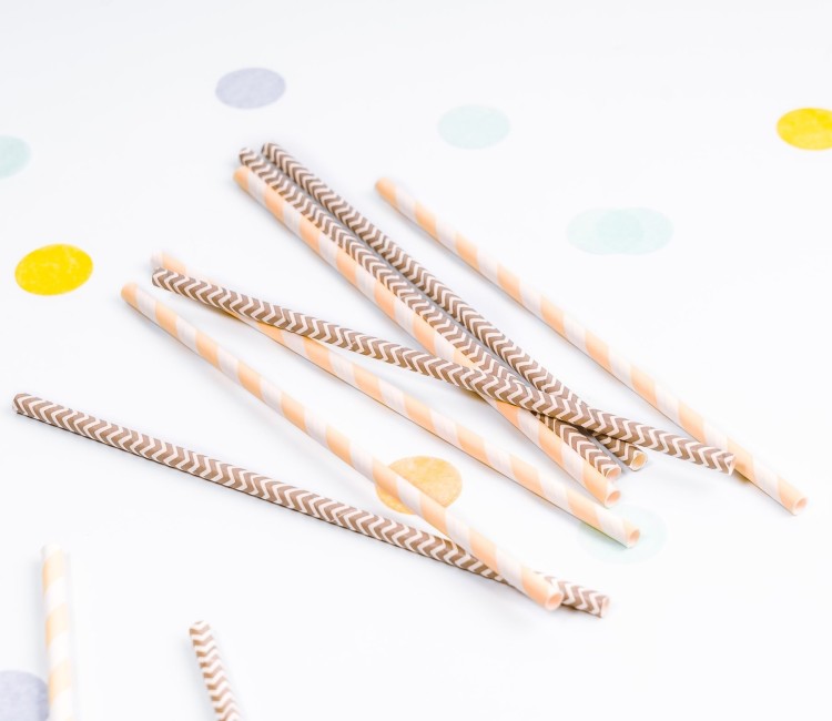 Paper Straws with Brown Stripes Paper Straws with Brown Stripes