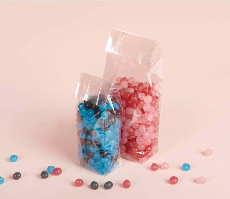 100 sacchetti trasparenti in cellofan a pois bianchi per cotillon