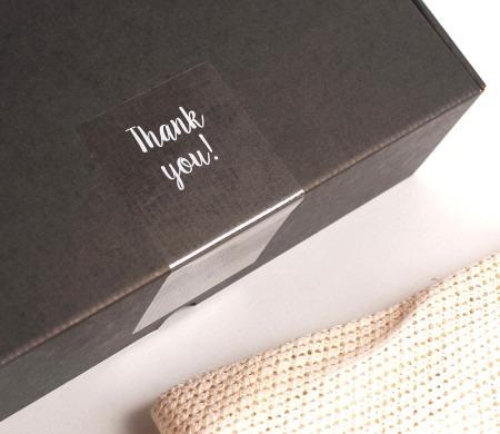 Etichetta trasparente “Thank you” per spedizioni