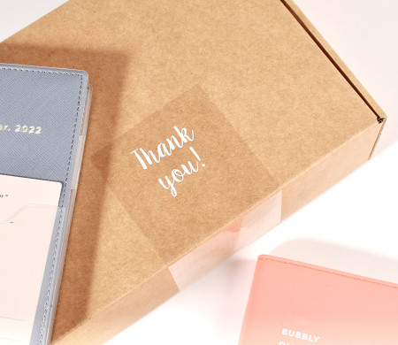 Etiqueta transparente "Thank you" para envíos