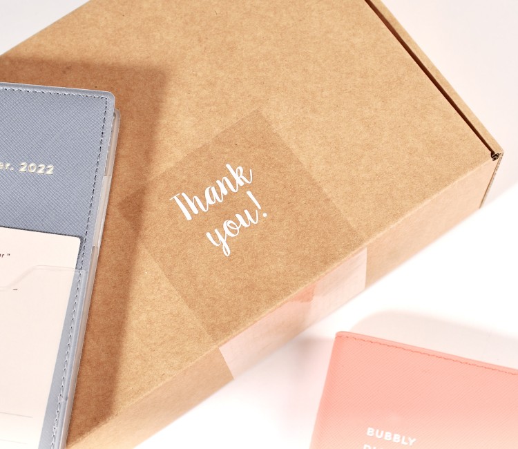 Etiqueta transparente "Thank you" para envíos