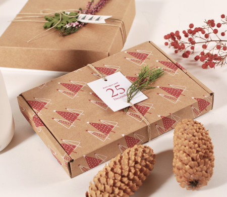 Caja de envío de cartón con estampado navideño Caja de envío de cartón con estampado navideño
