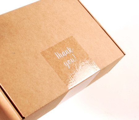 Etichetta trasparente “Thank you” per spedizioni