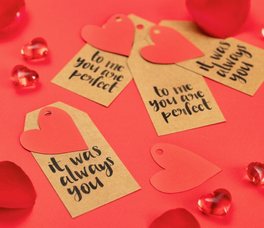 Set of 8 gift labels and heart-shaped labels