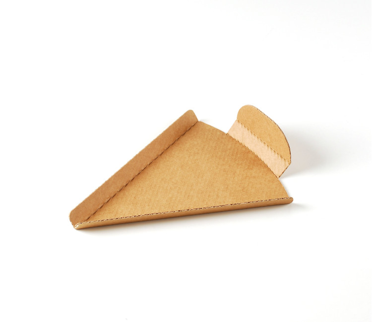 Sturdy pizza holder with tab to prevent burnt fingers.