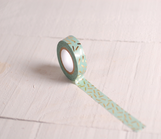 Mint-coloured washi tape with gold confetti